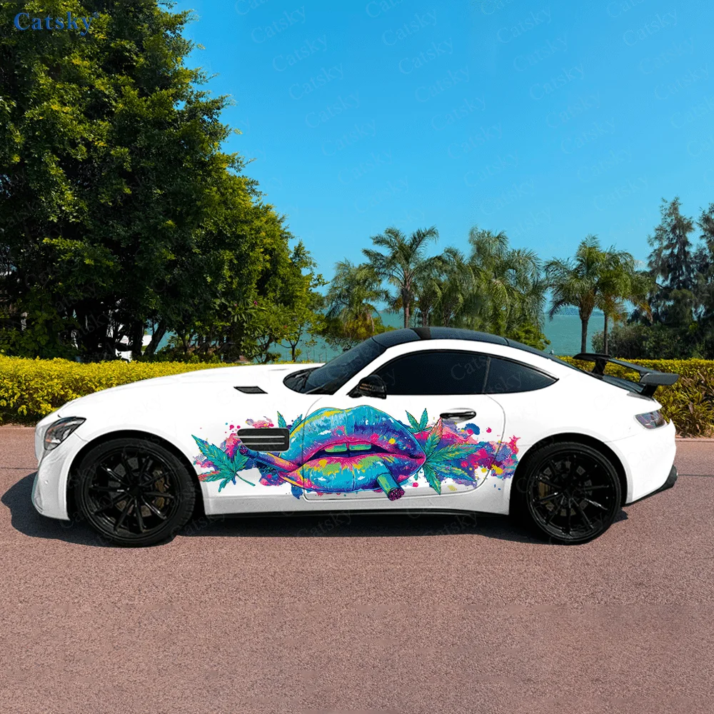 

Красочные губы, листья, украшение на боковую наклейку автомобиля, водонепроницаемая ПВХ-наклейка, устойчивая к царапинам, защита автомобиля, автоаксессуары в подарок