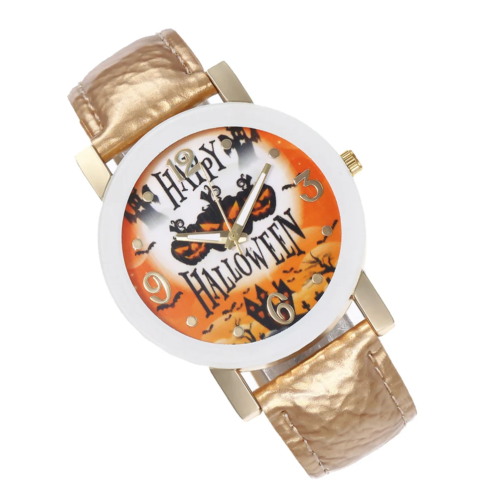 Uniek quartz horloge Halloween horloges Pompoen Heksenkasteel Mode Riem Dames Miss