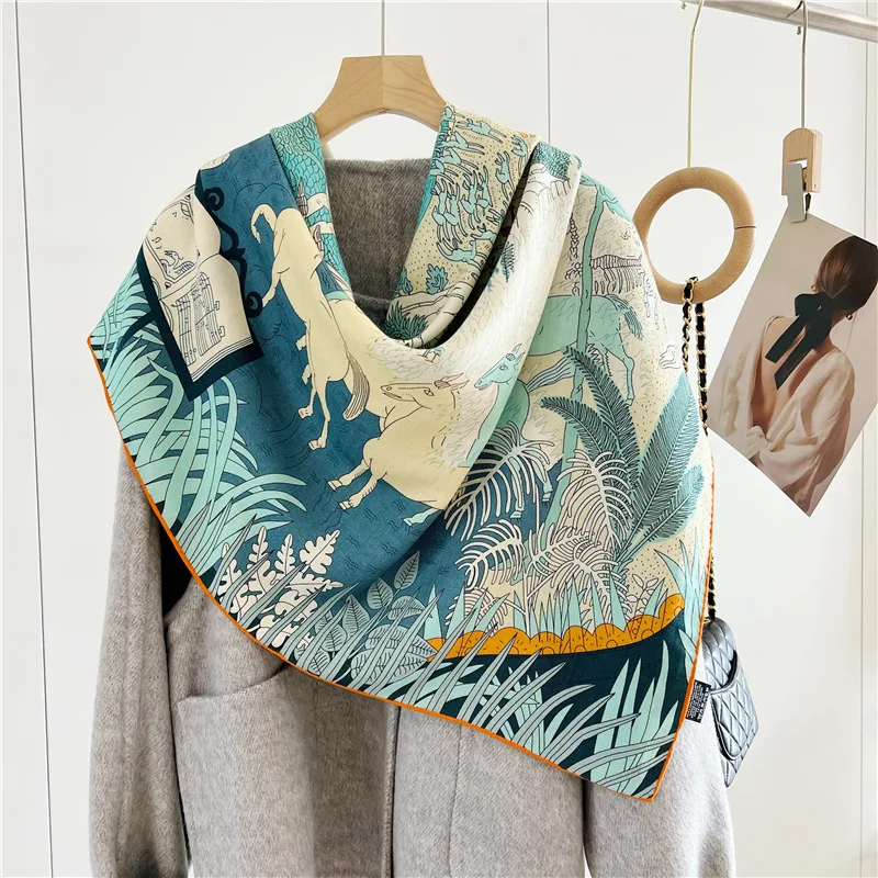 Large Square Wool Scarf Shawl 2023 Double-Sided Prints Blanket Scarves Wraps Cape for Women Ladies