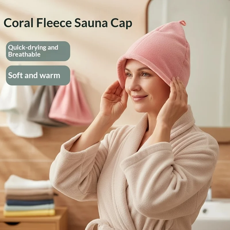 2pcs Warm Coral Fleece Fisherman Hat Women'S Winter Large Head Size Sauna Hat
