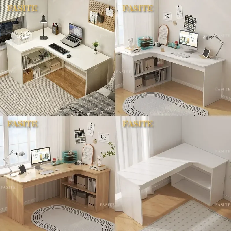 For Desk Corner Bookshelf Integrated Student Study Table Bedroom Writing Computer Table Corner Household Table Warm White