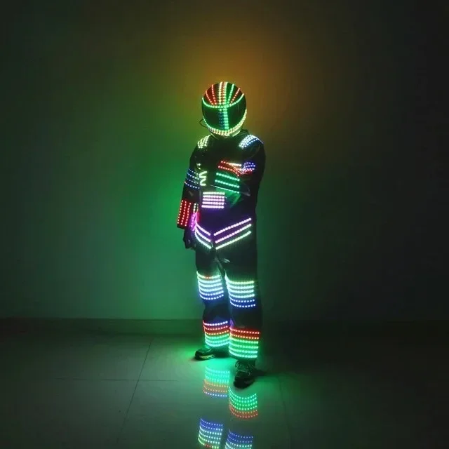 New LED Robot Color Glowing Costumes Bar Nightclub Punk DJ Helmet With Lights Up Dancing Props