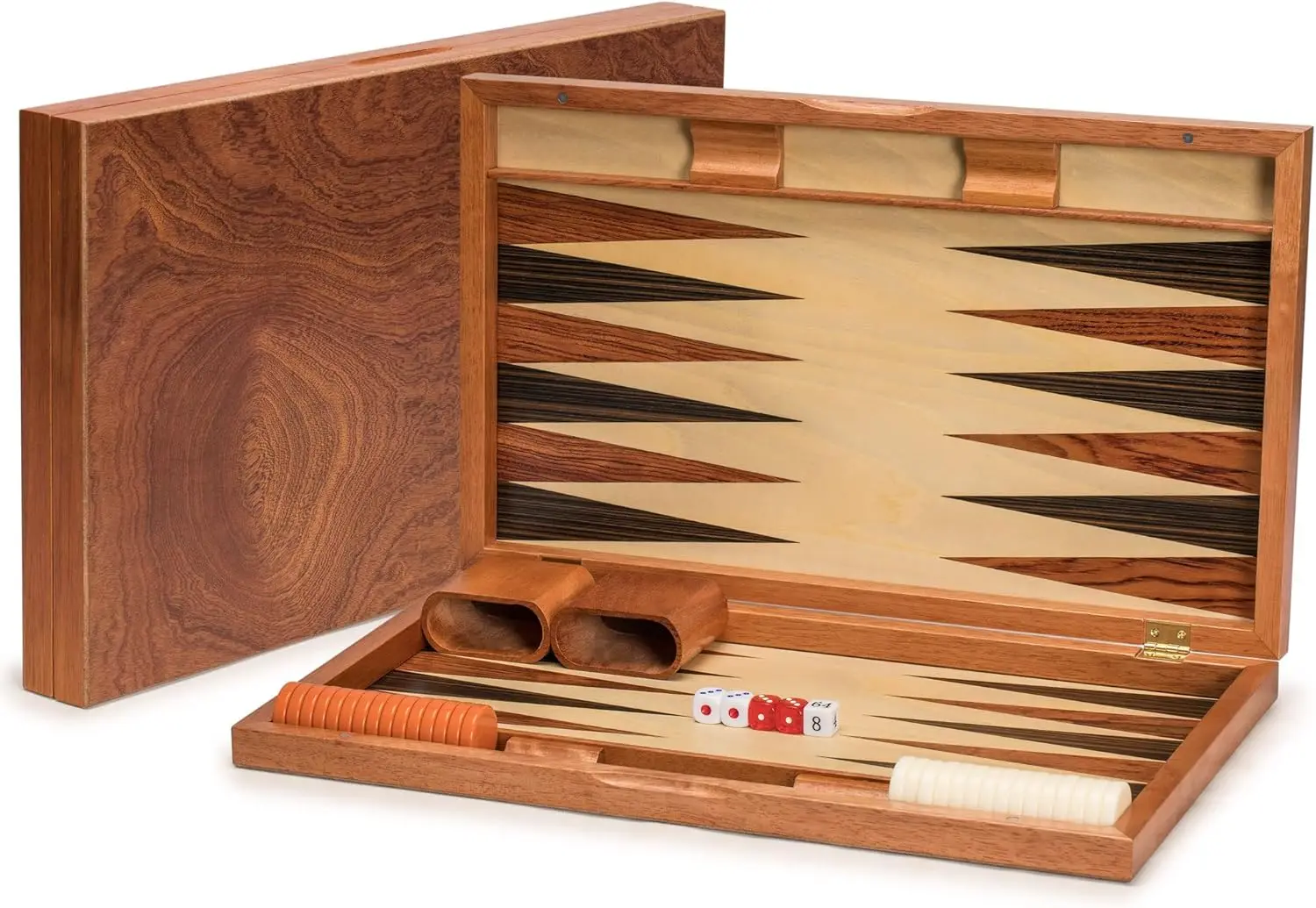 

Wooden Inlaid Backgammon Set with Acrylic Pieces & Dice Cups, 19-Inch Board