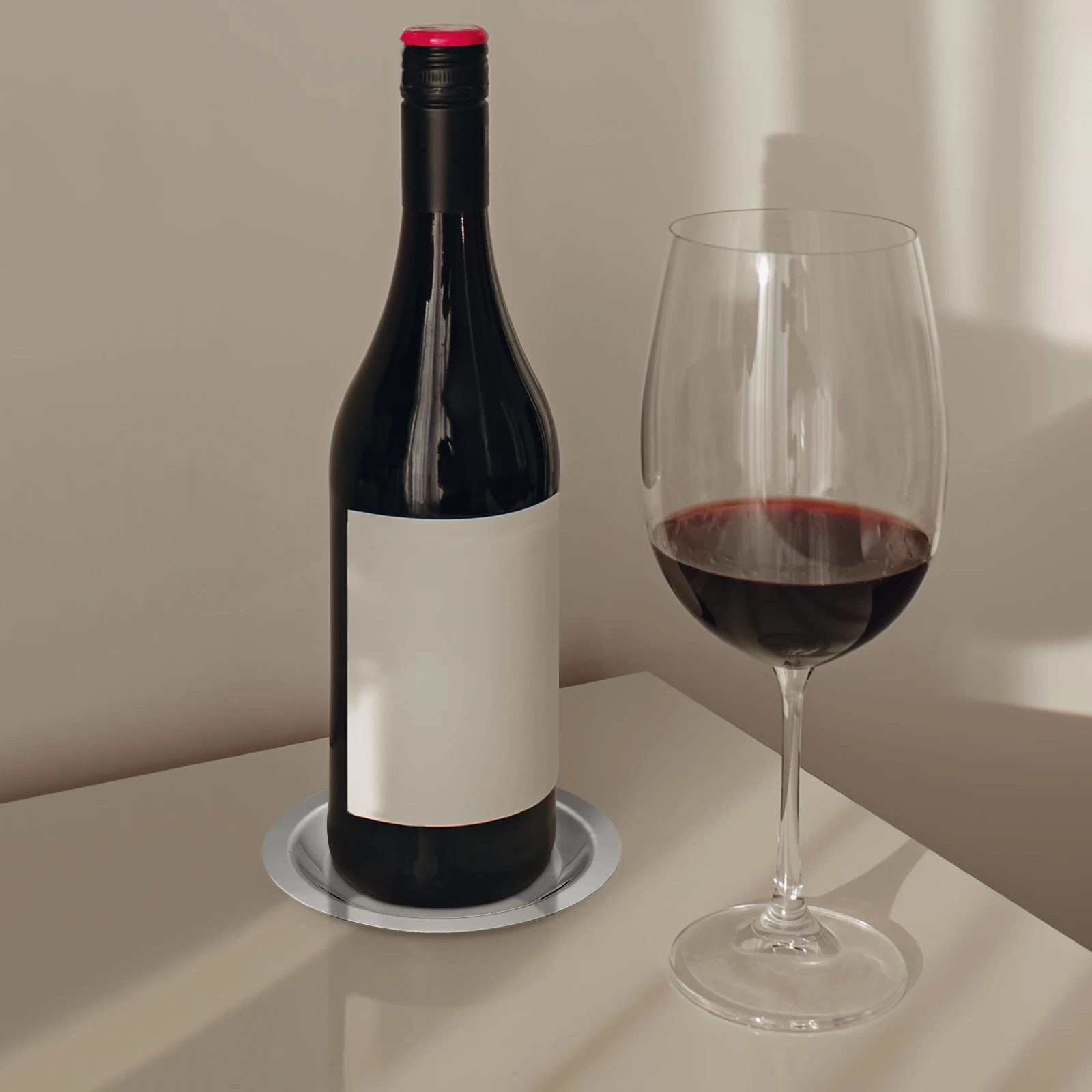 

2pcs Stainless Steel Wine Coasters for Bottles Round Shape Anti Scalding Cushion Pad Silver Color Metal coaster