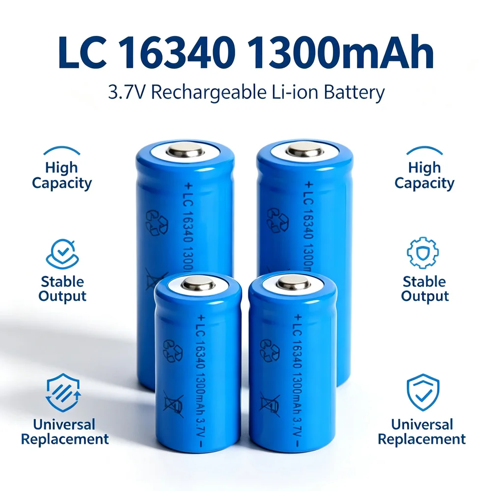 16340 LC16340 Li‑ion Rechargeable Battery 1300mAh 3.7V Bare Cell For Mini Torch LED Light Small Portable Equipment DIY Project