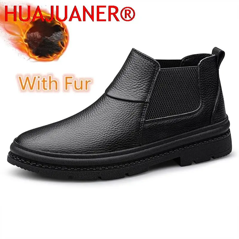 

Luxury Brand Men's Boots Top Quality Chelsea Boots Genuine Leather Shoes Men Handmade Black Mens Ankle Boots Warm Winter Shoes