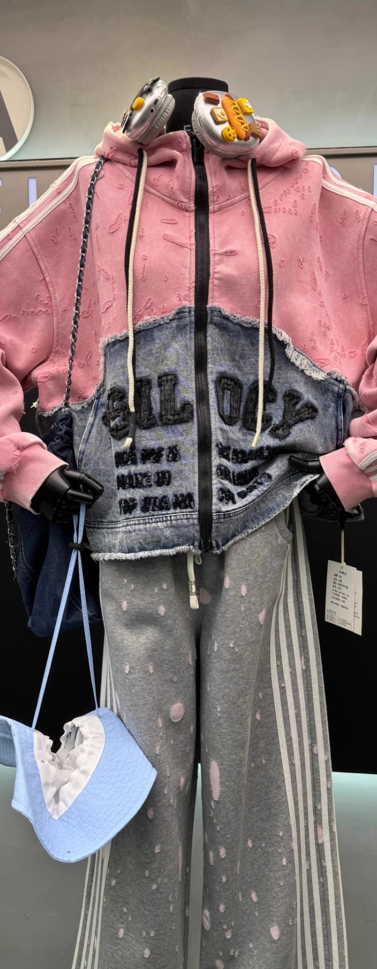 European Style Hoodies Women 2025 Autumn New Ripped Patchwork Denim Embroidered Cardigan Hooded Sweatshirt Jacket for Women