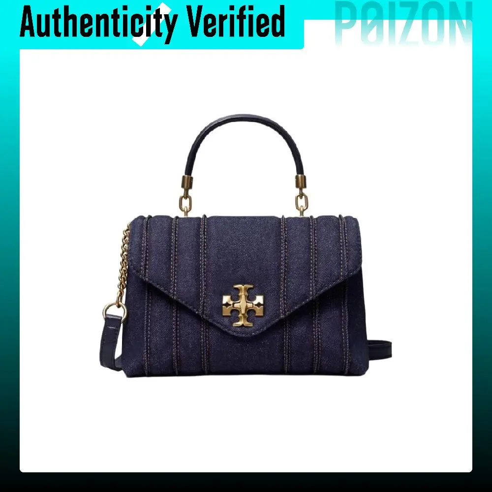 TORY BURCH Kira Flap Closure Denim Crossbody Handbag Small Women's Marine Blue 88100-405