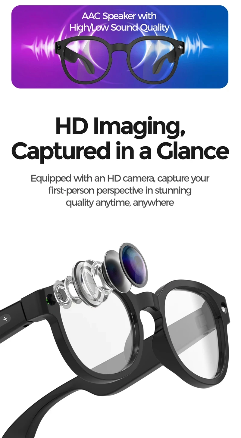 Smart AI Glasses 8MP HD 4K Shooting Camera Photo Video Voice Call Translation Waterproof Bluetooth AI Motorcycle Glasses