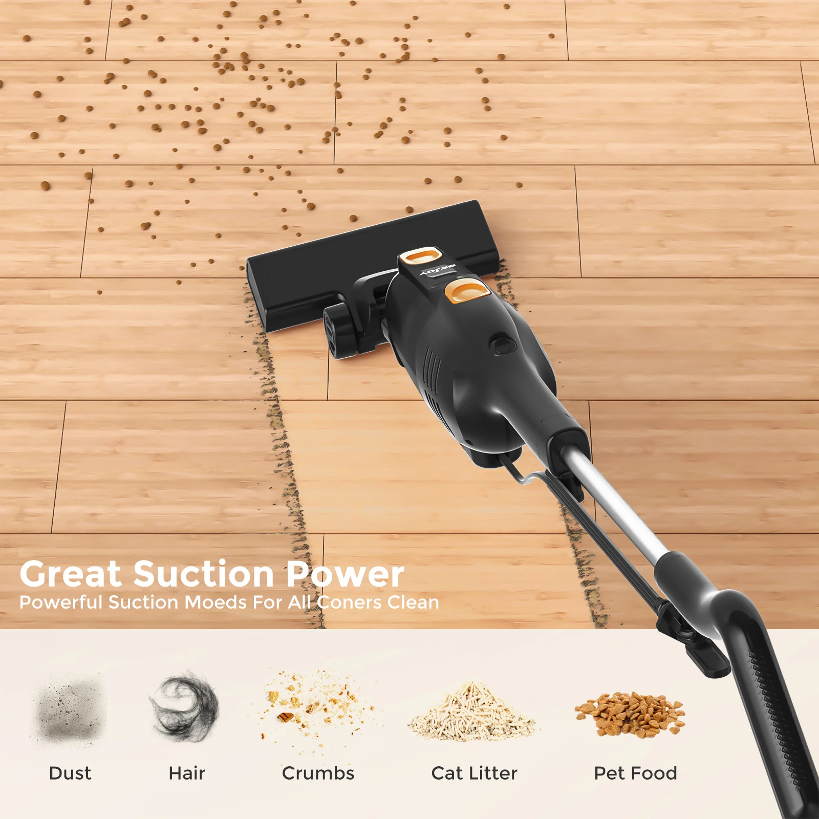 Sejoy 110/220v Corded Vacuum Cleaners 15Kpa Powerful Suction 600W Motor Stick Handheld Vacuum Cleaner for Home Pet Hair Carpet
