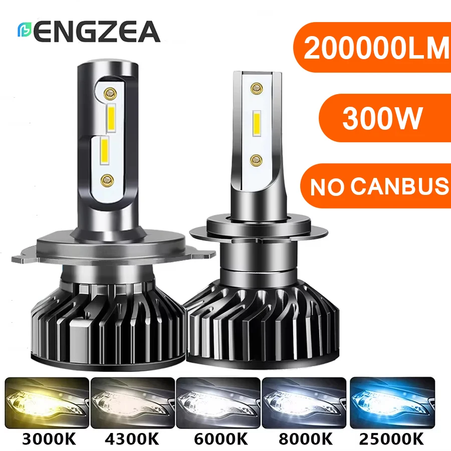 ENGZEA Car Headlight H4 LED H7 200000LM 300W CSP  H1 H3 H8 H11 9005 HB3 9006 HB4 4300K 6000K Car Auto Headlamp Led Lights Car