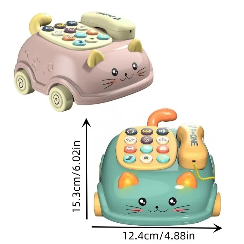 Telefon kablowy Cat Pull Cartoon Animal Inteligentna muzyka Telefon komórkowy Dwujęzyczna symulacja nauczania Wczesna zabawka edukacyjna