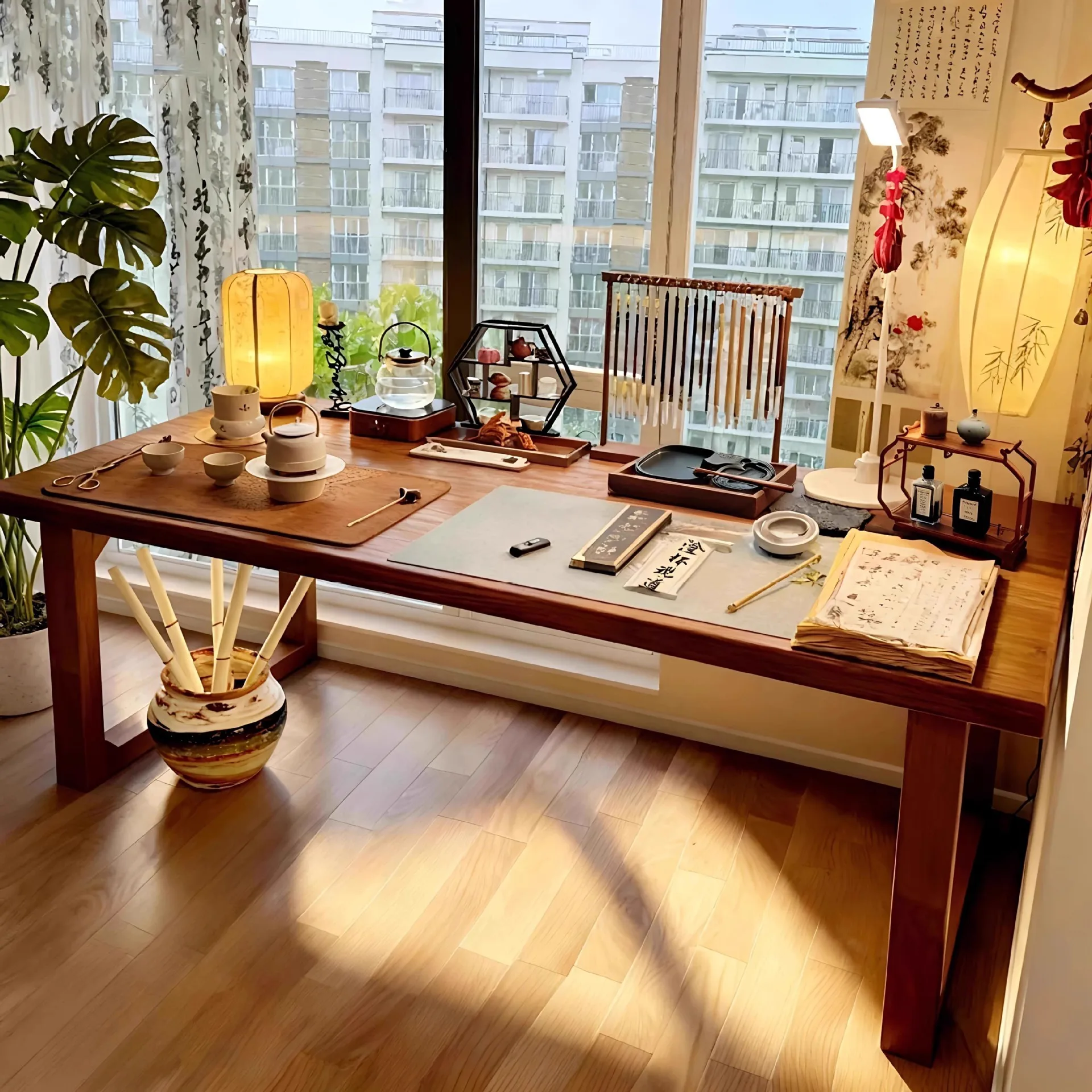 Student writing desk, home study, solid wood computer desk, brush training table