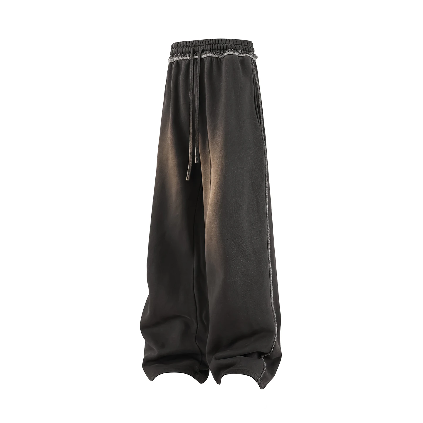 

Retro American Washed Sports Pants Men Casual Sweatpants Frayed Hem Straight Leg Cotton Polyester Blend Big Size K9183