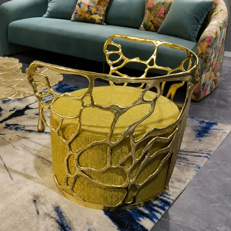 Modern Luxury Pure Copper Sofa Chair High End Artistic Butterfly Hollow Design Single Seat for Living Room Leisure Furniture