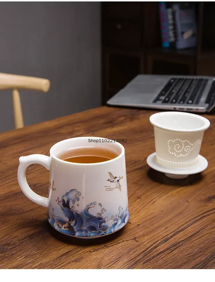Palace Style Ceramic Master Cup with Lid Enamel Color Tea Cup with Inner Filter Large-capacity Teacup Chinese Tea Set Supplies