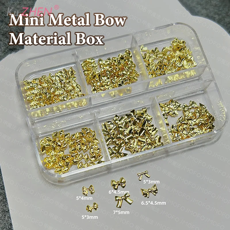 6グリッドミニボウネイルチャームゴールドシルバーボウパールネイルラインストーンネイルデコレーションパーツマニキュアアクセサリー