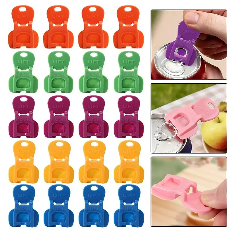 6/7/12Pcs Color Beverage Can Opener With Protective Cover Plastic Tab Can Openers Reusable Easy Can Opener Kitchen Tool