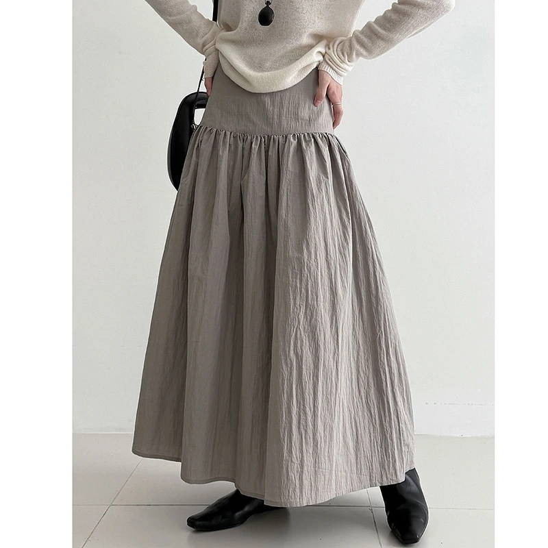 

Fashion 2025 New Arrival Autumn Women Casual Loose A-line Patchwork Ankle-length Skirt Arts Style High Waist Cotton Skirts Y10