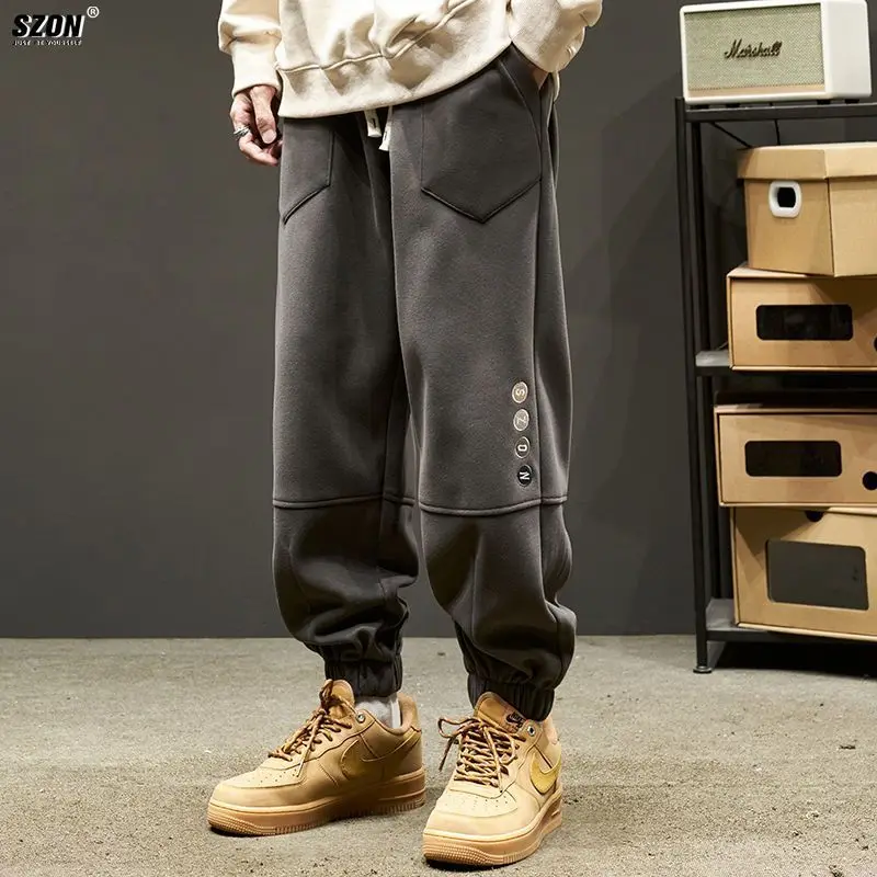 Men's Autumn and Winter New Japanese Loose Sports Pants Trend Splicing Casual Ankle Binding Work Pants