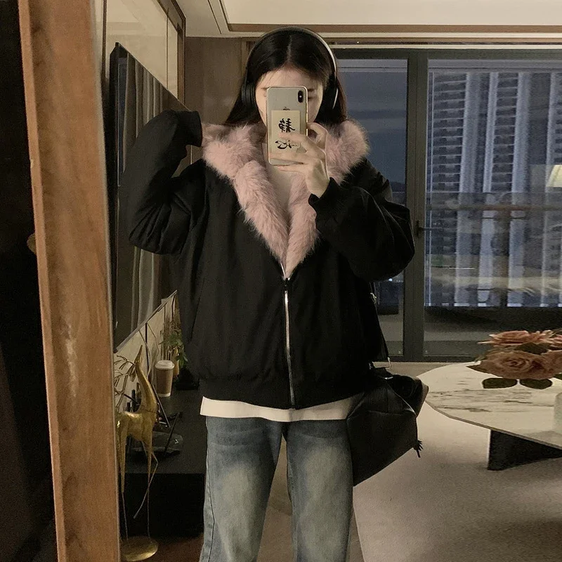 Two-Sided Wear Imitation Mink Velvet Fur Hooded Cotton Padded Jacket Fashion New Winter Jackets Women's Short Loose Coats Trend