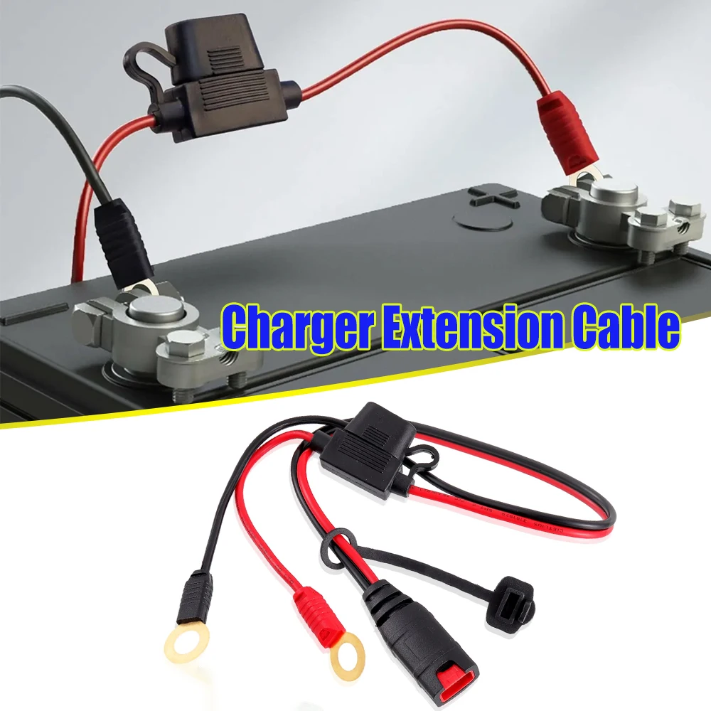 

Удлинительный кабель для зарядки аккумулятора 12В, 24 дюйма, с предохранителем ATC 15А и клеммами типа «ушко» для автомобилей, мотоциклов, морского транспорта и лодок