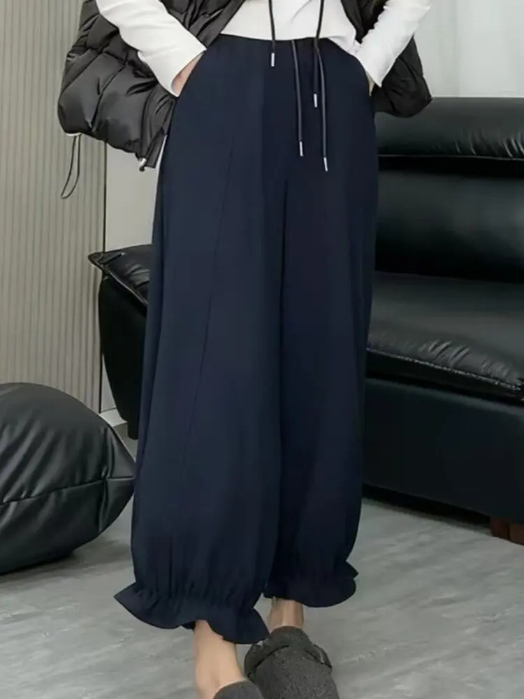 Pantaloni a gamba larga in pizzo dolce profondo occhi Pantaloni a nove punte dimagranti a vita alta autunno inverno da donna Coreano Sle Pendolarismo Vento