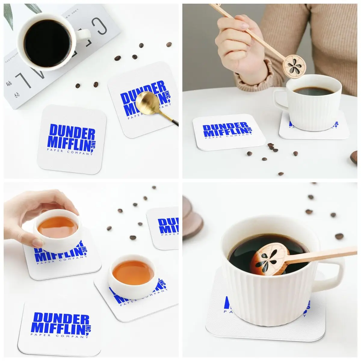 Dunder Mifflin Logo Coasters Kitchen Placemats Waterproof Insulation Cup Coffee Mats For Decor Home Tableware Pads Set of 4
