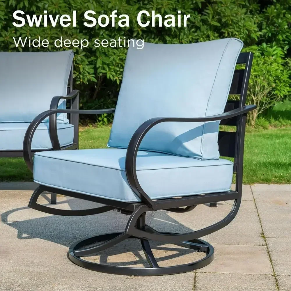 Patio urniture Chair Set or 2, Deluxe Outdoor Contion Set with 2 Swivel Padded Soa Chair, ull Metal with 5.8