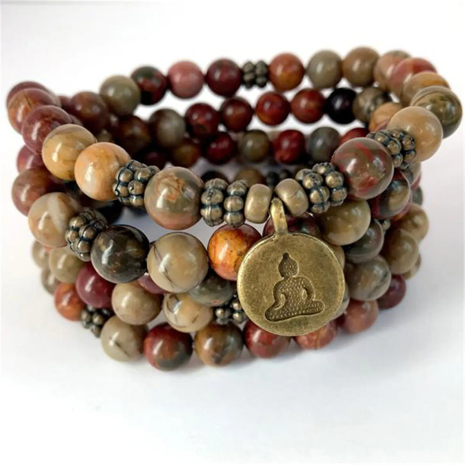 8mm Picasso Jasper 108 Beads Pendant Necklace Bracelet Artisan  Fragrant Sacred Beaded Bodhi Chain Charm Cuff Prayer