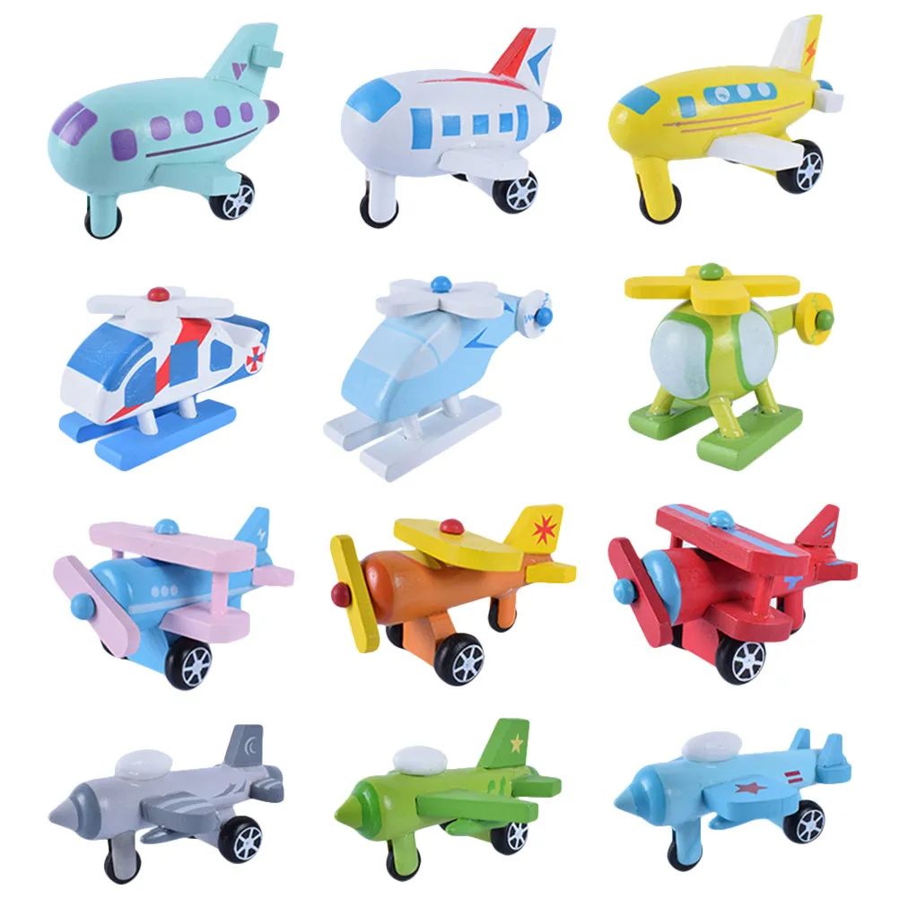 12Pcs Mini Airplane Children Educational Flying Plaything Wooden Colorful Early Learning Plane Fun Kids Gift Educational Toy