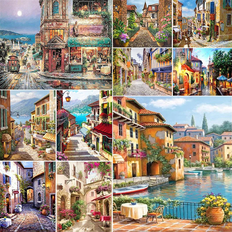 40*50cm Canvas Painting Package DIY Acrylic Paint By Numbers Adults Wall Art For Living Room Home Decoration Europe Seaside Town