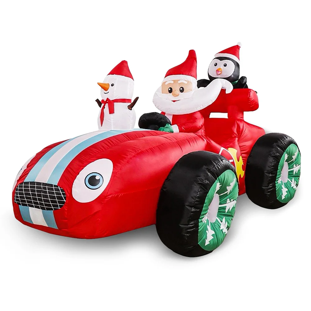 8FT Christmas Santa Monster Truck Snowman Inflatables Decoration, Build-in LED Lights, for Garden Patio Lawn Party Xmas Prop