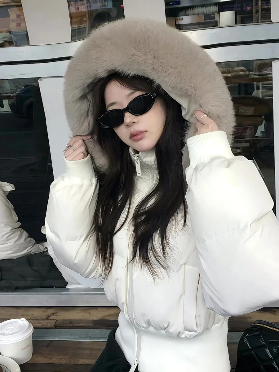 

Женская повседневная куртка Thiened White Du down Jaet с капюшоном и большим меховым воротником, очень теплая верхняя одежда для зимы