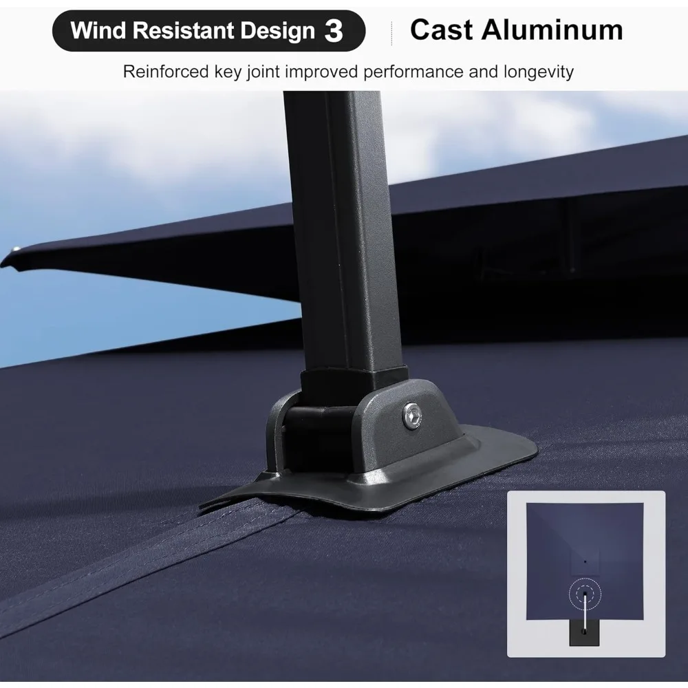 Guarda-chuvas ao ar livre cantilever de 9' x 12' grande guarda-chuva de pátio pendurado guarda-chuva offset retangular superior duplo com 360 ° podridão de podridão