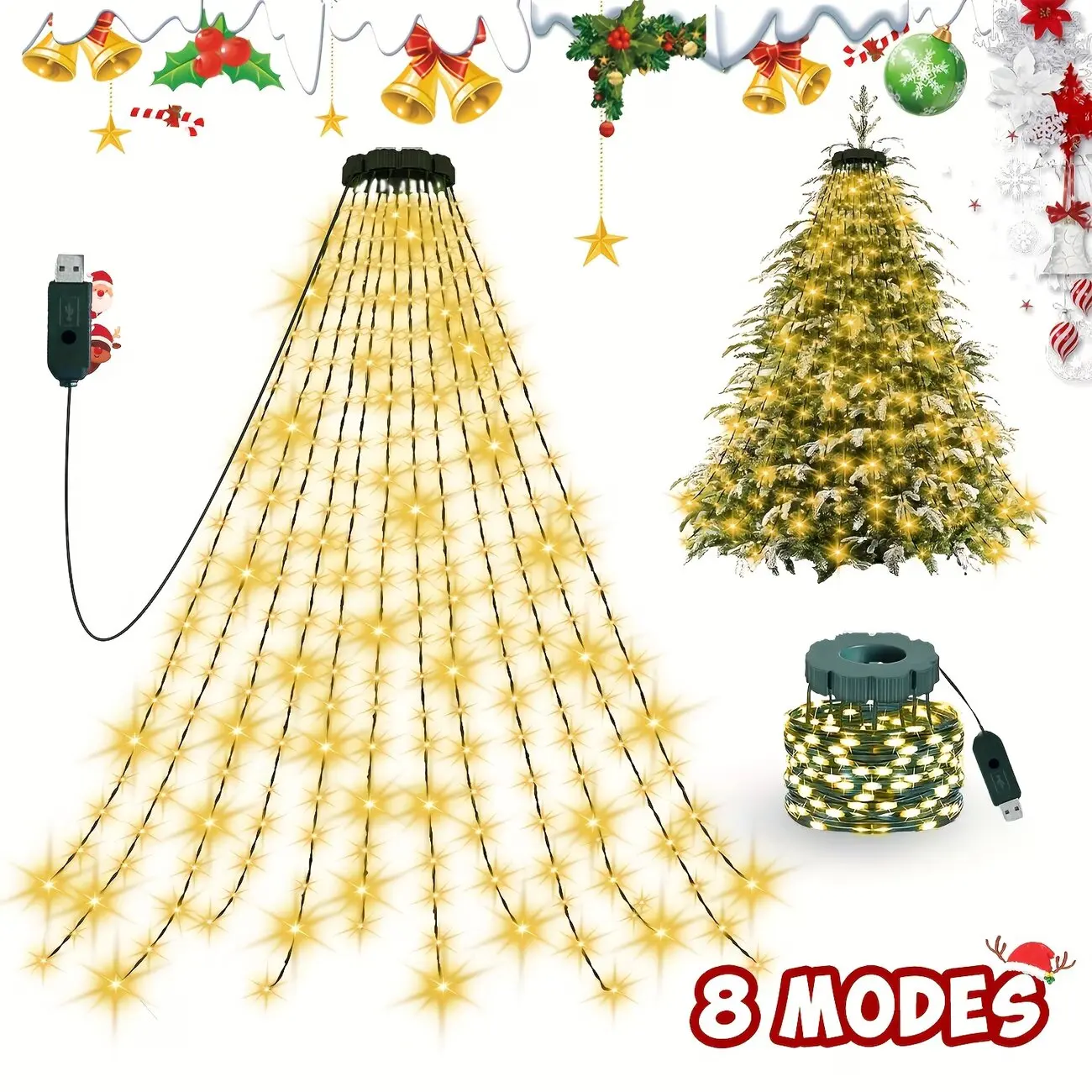 320/400LED Christmas Indoor Light String USB Powered Waterfall Tree Fairy Lights 8 Modes Remote Control Home Xmas Decorations