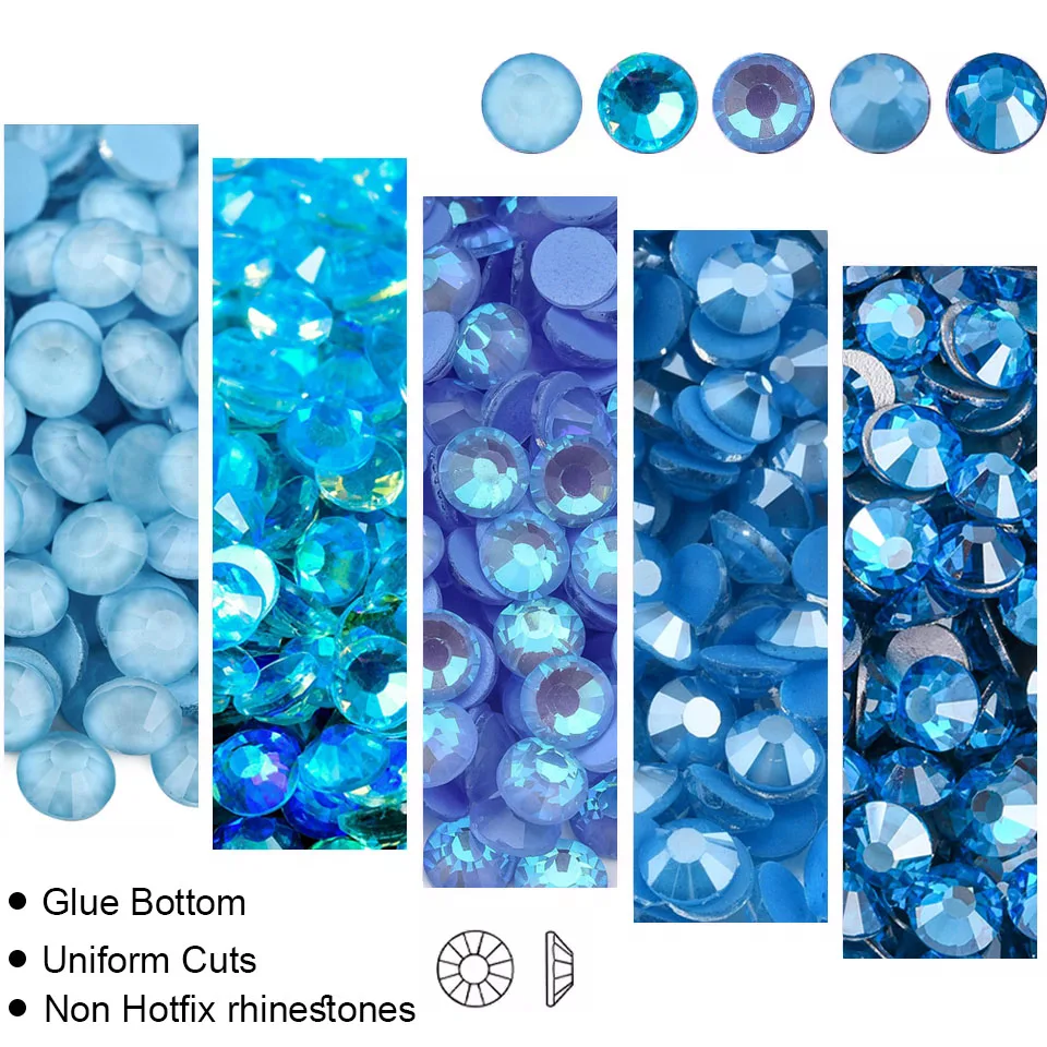 OLeeya SS6-SS30 textura azul serie brillo cristal No Hotfix diamantes de imitación DIY uñas Strass diamante para vestidos de vestir