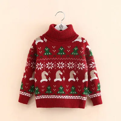 2023 Winter warme Weihnachts geschenk Kleidung für Kinder 3 4 5 6 8 10 12 Jahre Kinder gestrickt neuen hohen Hals roten Pullover für Baby