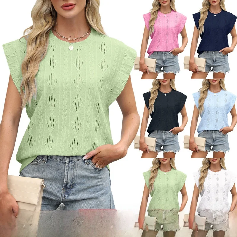 

Женская футболка свободного кроя с круглым вырезом и короткими рукавами, летняя новинка, топ с цветочной вышивкой, повседневная одежда в европейском стиле