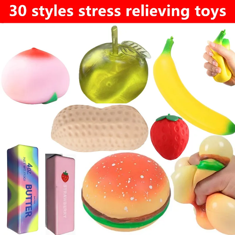 Erdnuss-Stress-Squishy-Spielzeug, Brot, Butter, Käse, grüner Apfel, Fidget-Spielzeug, langsam rückfedernd, Angstlinderung, Dekompressionsspielzeug, Stressball