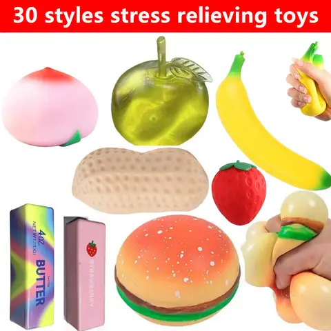 Peanut Stress Squishy Toys Bread Butter Cheese Green Apple Fidget Toy Slow Rebound Anxiety Relief Decompression Toys Stress Ball