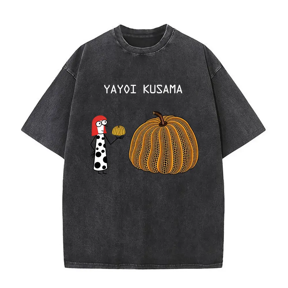 Japanische Künstlerin Yayoi Kusama Pumpkin Forever Vintage Washed T-Shirt für Männer und Frauen, Modisches Baumwoll-Oversize-T-Shirt, Unisex Streetwear – Detail 7