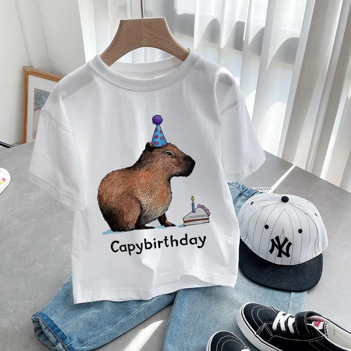 Camiseta de dibujos animados de Capybara para niños, ropa de animales para niños, bonita camiseta de amor para niños, ropa informal para bebés