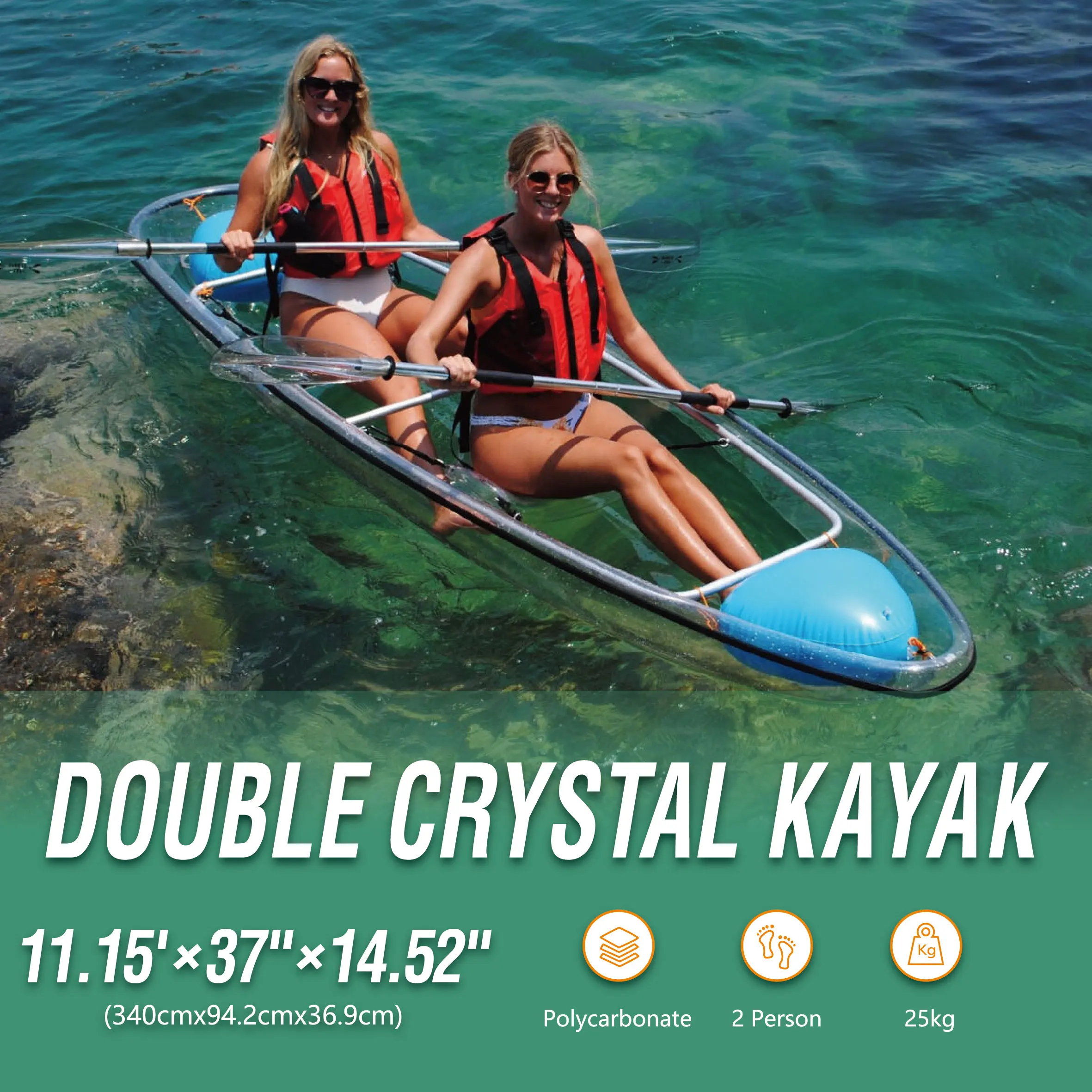 

1-Person Transparent Bottom Kayak, Lightweight Eco-Friendly with Optional LED Light (3-Year Warranty)