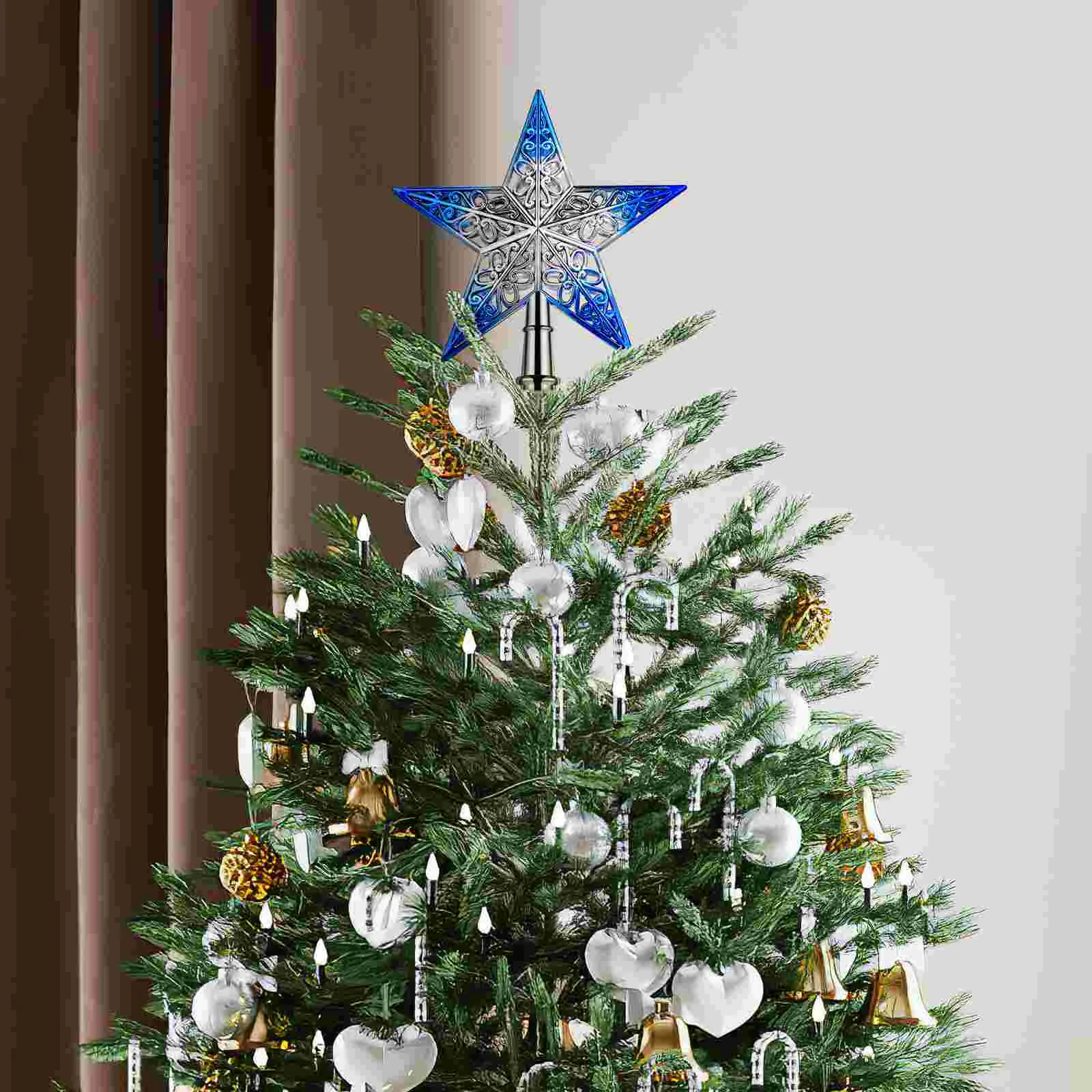 1pc Christmas Tree Star Topper Party Decoration Plastic Star Tree Topper Xmas Tree Hollow Out Topper Star