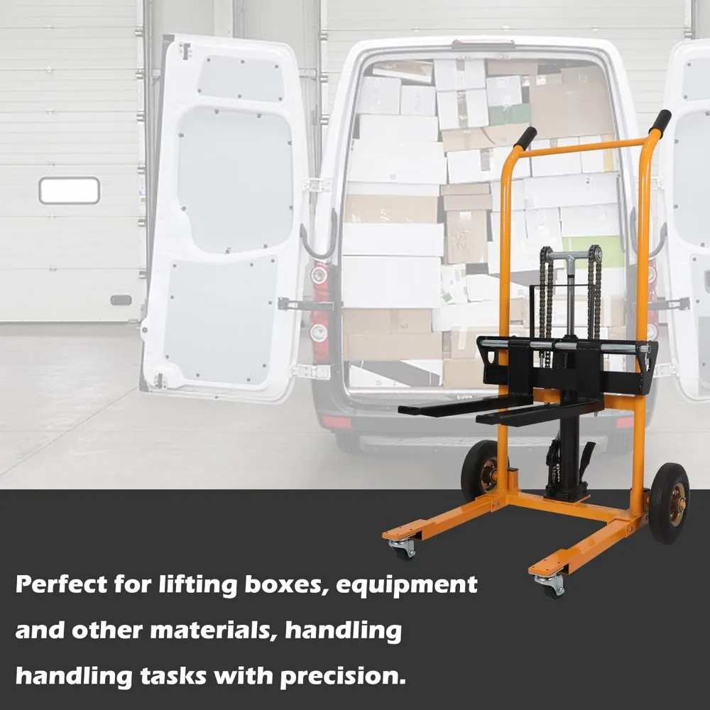 Empilhador de guincho de elevação de material, 440 libras, dolly de caminhão de paletes hidráulico de elevador máximo de 35,4", mesa de elevação, elevador de paletes manual, elevador de garfo, H