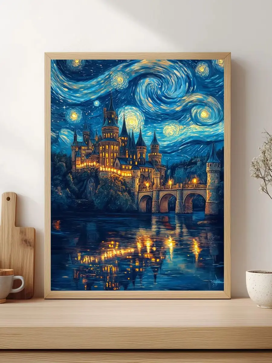 1 Stück 30x40cm/11,8x15,7 Zoll, 11Ct/14Ct Kreuzstich-Set, DIY Valentinstagsgeschenk, Stickerei-Set für Festivals, Sternennacht-Schloss – Detail 1