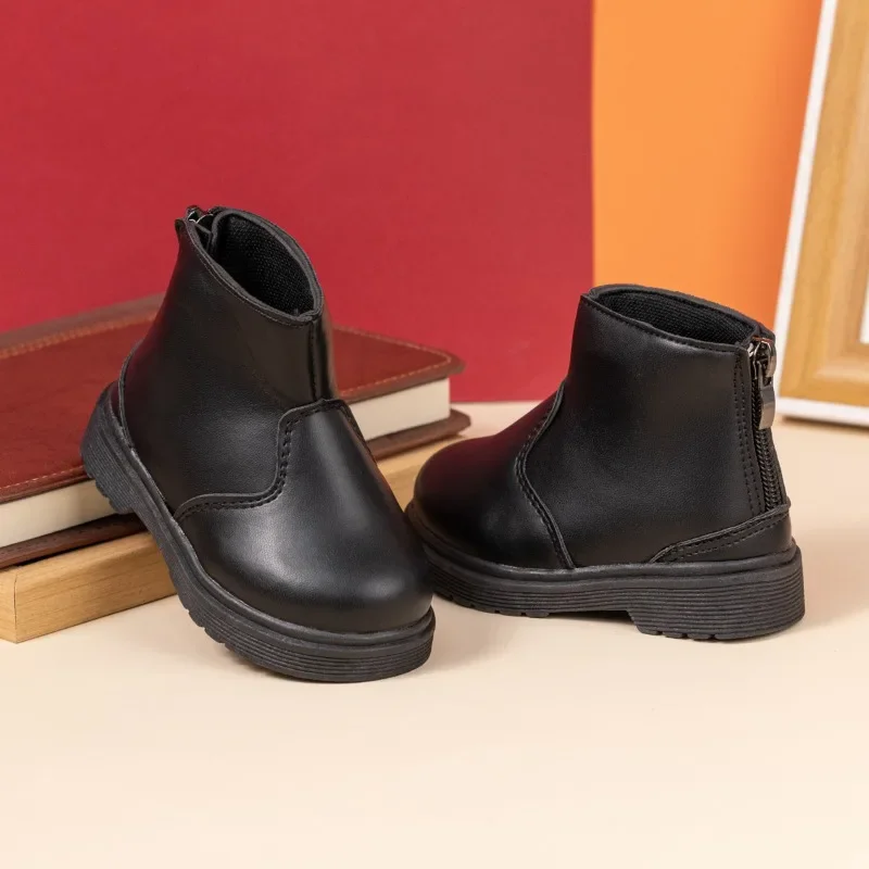 

Classic Kids Black Leather Boots Performance Fashion Girls Platform Children's School Boots Causal Boys Ankle Boots Versatile
