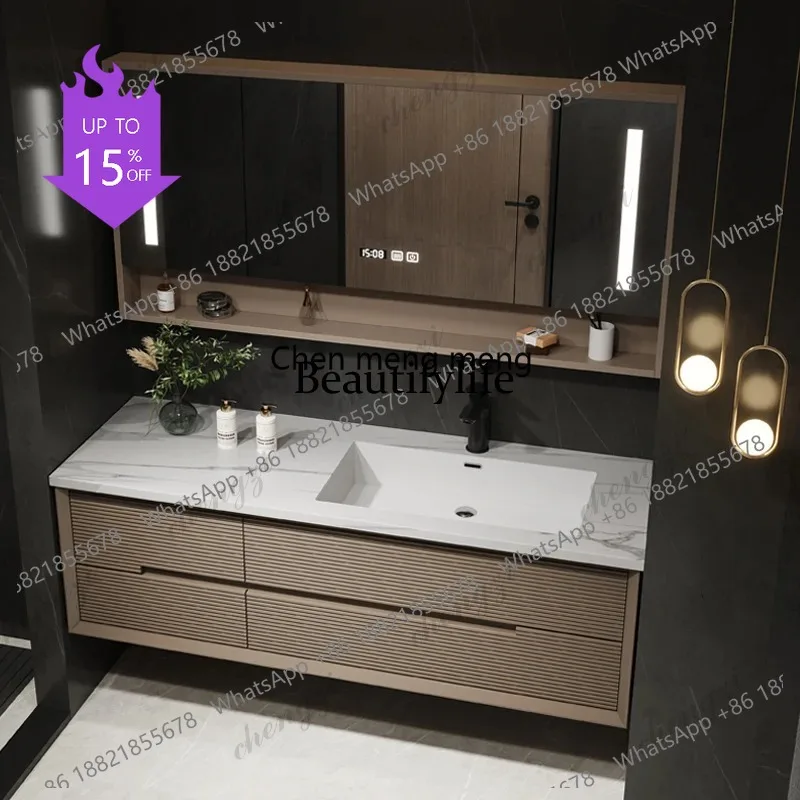 03A Intelligent Bathroom Vanity Seamless Stone Slab Ceramic Basin for a Modern Streamlined Look Sleek Bathroom Furniture Set Wit