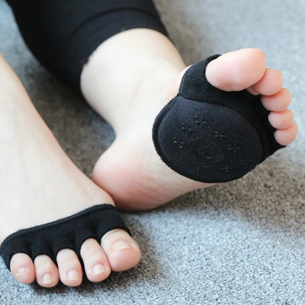 Silicone Toe Separator Socks Cotton Solid Color Half Palm Insoles Short Foot Cushion Supports Five Finger Socks Open Toe Socks